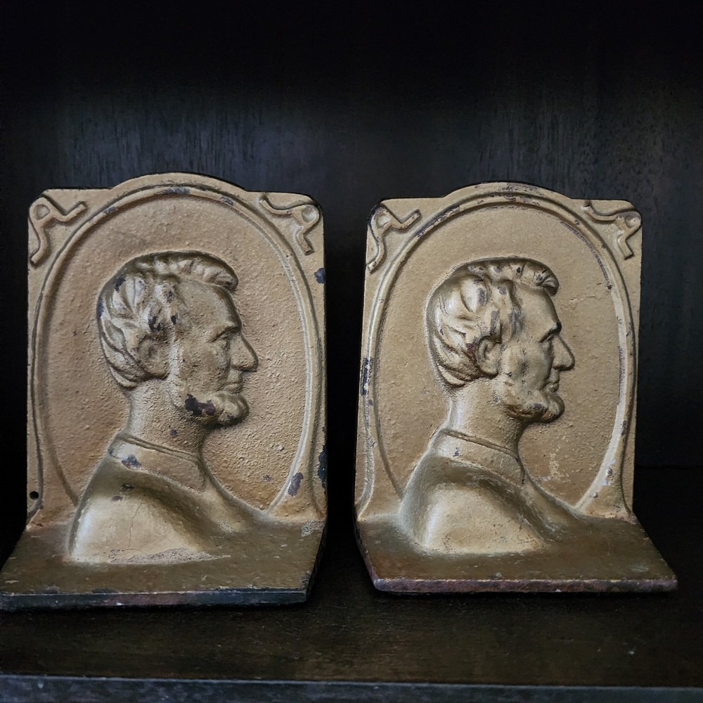Vintage Pair of Antique Cast Iron Abraham Lincoln Gold Filled